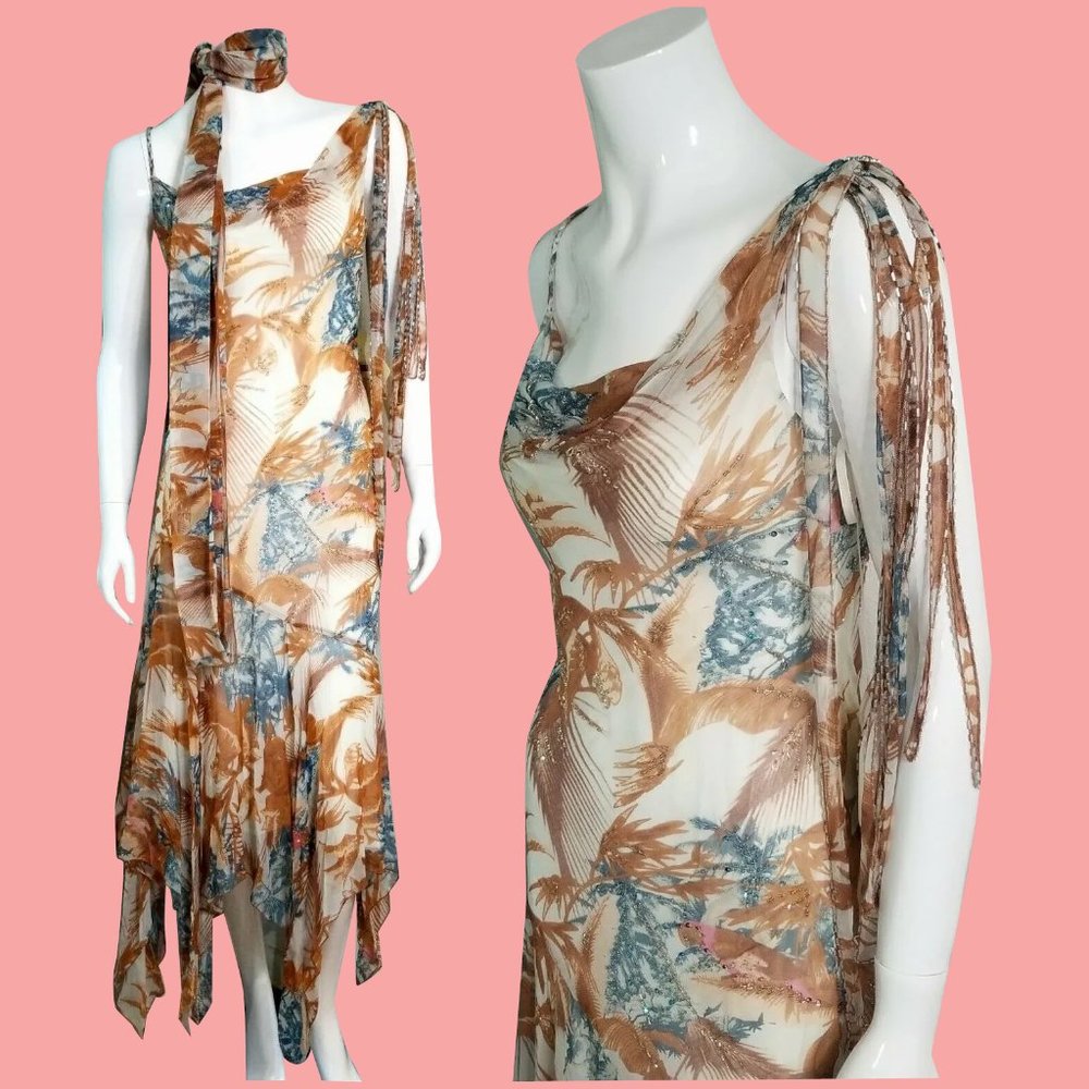 $690 NWT DIANE FREIS 90sTropical "Flapper" Dress